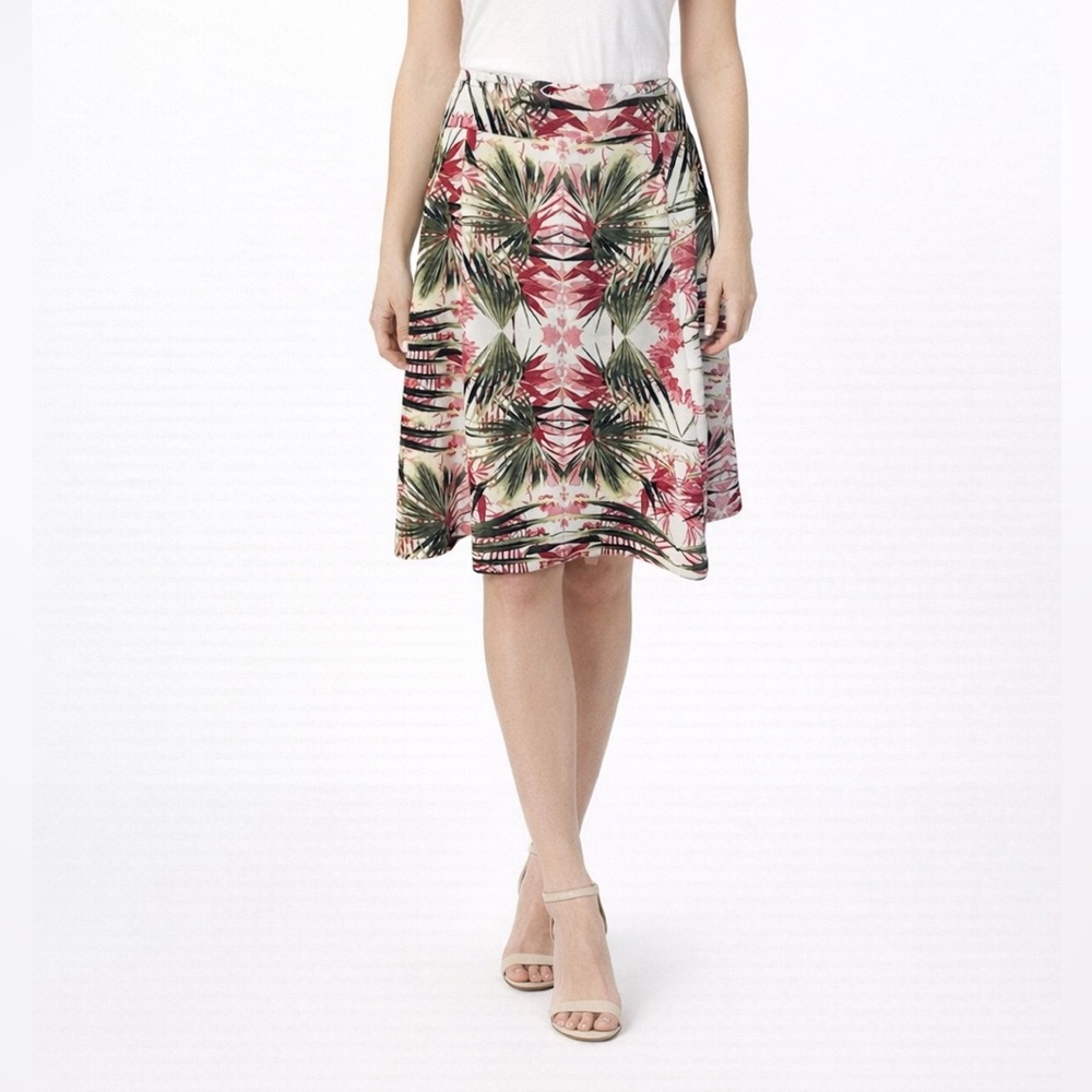 INC Tropical Bloom Ivory Palm Floral Pull On Scuba Office Casual Spring Skirt